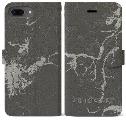 【西興部（北海道）】地図柄iPhoneケース（手帳タイプ）モノトーン・iPhone 8Plus /7Plus / 6sPlus / 6Plus 用
