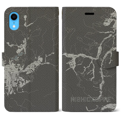 【西興部（北海道）】地図柄iPhoneケース（手帳タイプ）モノトーン・iPhone XR 用