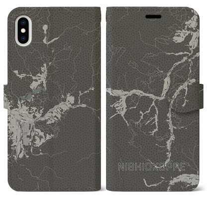 【西興部（北海道）】地図柄iPhoneケース（手帳タイプ）モノトーン・iPhone XS Max 用