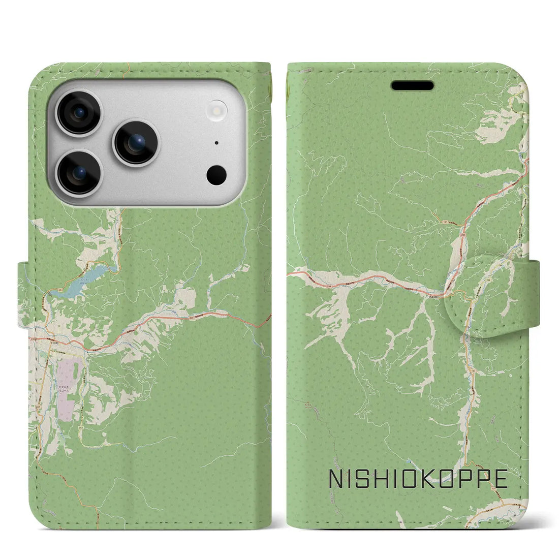 【西興部（北海道）】地図柄iPhoneケース（手帳タイプ）ナチュラル・iPhone 17 Pro Max 用