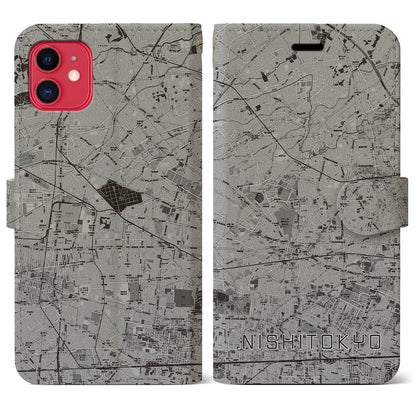 【西東京（東京都）】地図柄iPhoneケース（手帳タイプ）モノトーン・iPhone 11 用