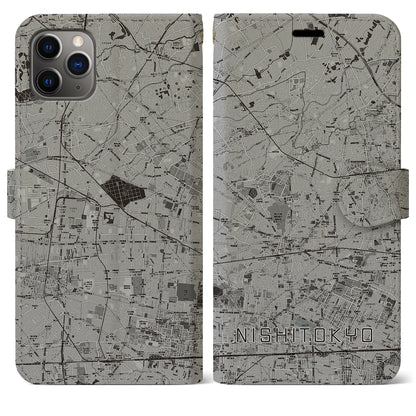 【西東京（東京都）】地図柄iPhoneケース（手帳タイプ）モノトーン・iPhone 11 Pro Max 用