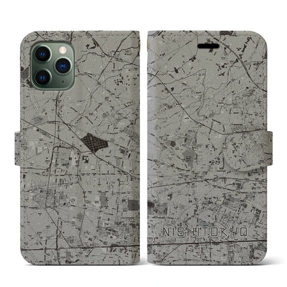 【西東京（東京都）】地図柄iPhoneケース（手帳タイプ）モノトーン・iPhone 11 Pro 用