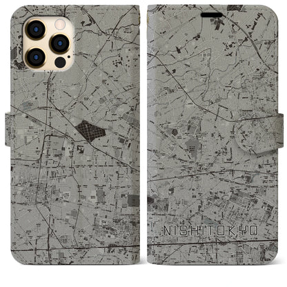 【西東京（東京都）】地図柄iPhoneケース（手帳タイプ）モノトーン・iPhone 12 Pro Max 用