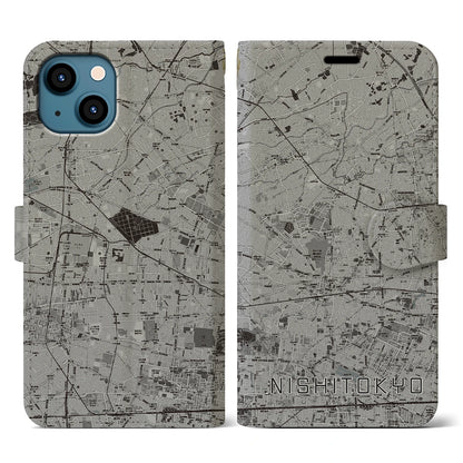 【西東京（東京都）】地図柄iPhoneケース（手帳タイプ）モノトーン・iPhone 13 用