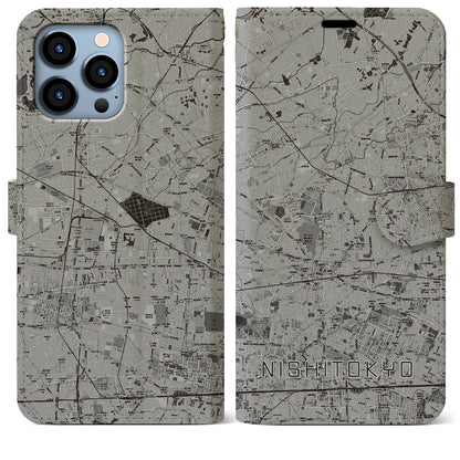 【西東京（東京都）】地図柄iPhoneケース（手帳タイプ）モノトーン・iPhone 13 Pro Max 用