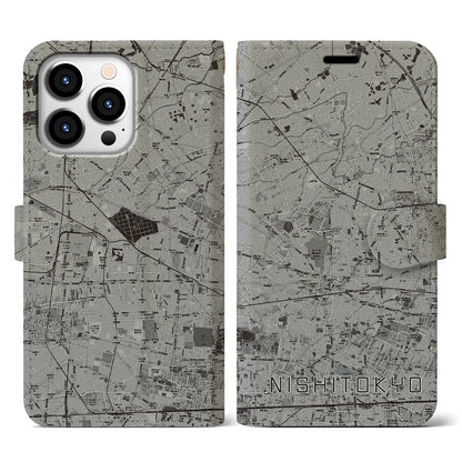 【西東京（東京都）】地図柄iPhoneケース（手帳タイプ）モノトーン・iPhone 13 Pro 用