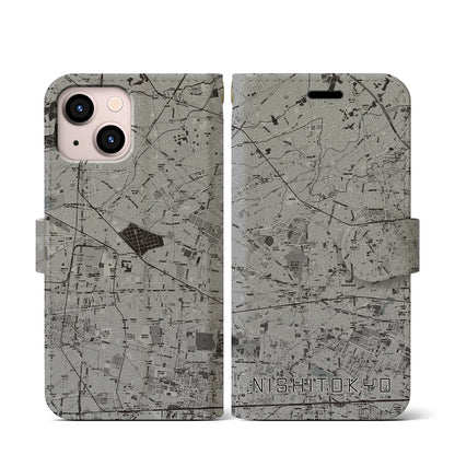 【西東京（東京都）】地図柄iPhoneケース（手帳タイプ）モノトーン・iPhone 13 mini 用