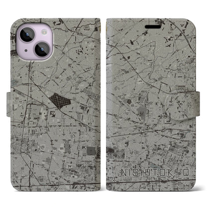 【西東京（東京都）】地図柄iPhoneケース（手帳タイプ）モノトーン・iPhone 14 用