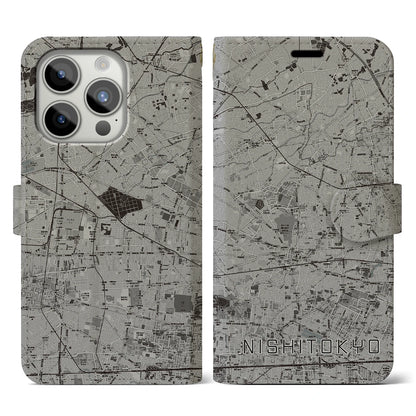 【西東京（東京都）】地図柄iPhoneケース（手帳タイプ）モノトーン・iPhone 15 Pro 用