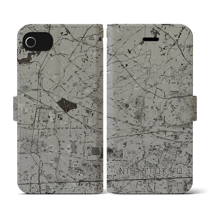 【西東京（東京都）】地図柄iPhoneケース（手帳タイプ）モノトーン・iPhone SE（第3 / 第2世代） / 8 / 7 / 6s / 6 用