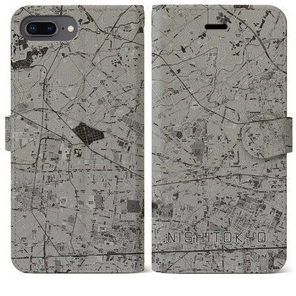 【西東京（東京都）】地図柄iPhoneケース（手帳タイプ）モノトーン・iPhone 8Plus /7Plus / 6sPlus / 6Plus 用