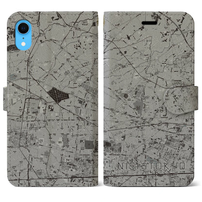 【西東京（東京都）】地図柄iPhoneケース（手帳タイプ）モノトーン・iPhone XR 用