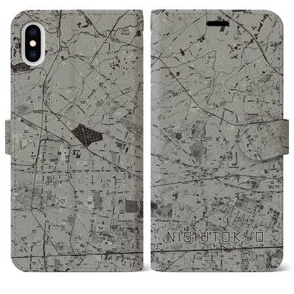 【西東京（東京都）】地図柄iPhoneケース（手帳タイプ）モノトーン・iPhone XS Max 用