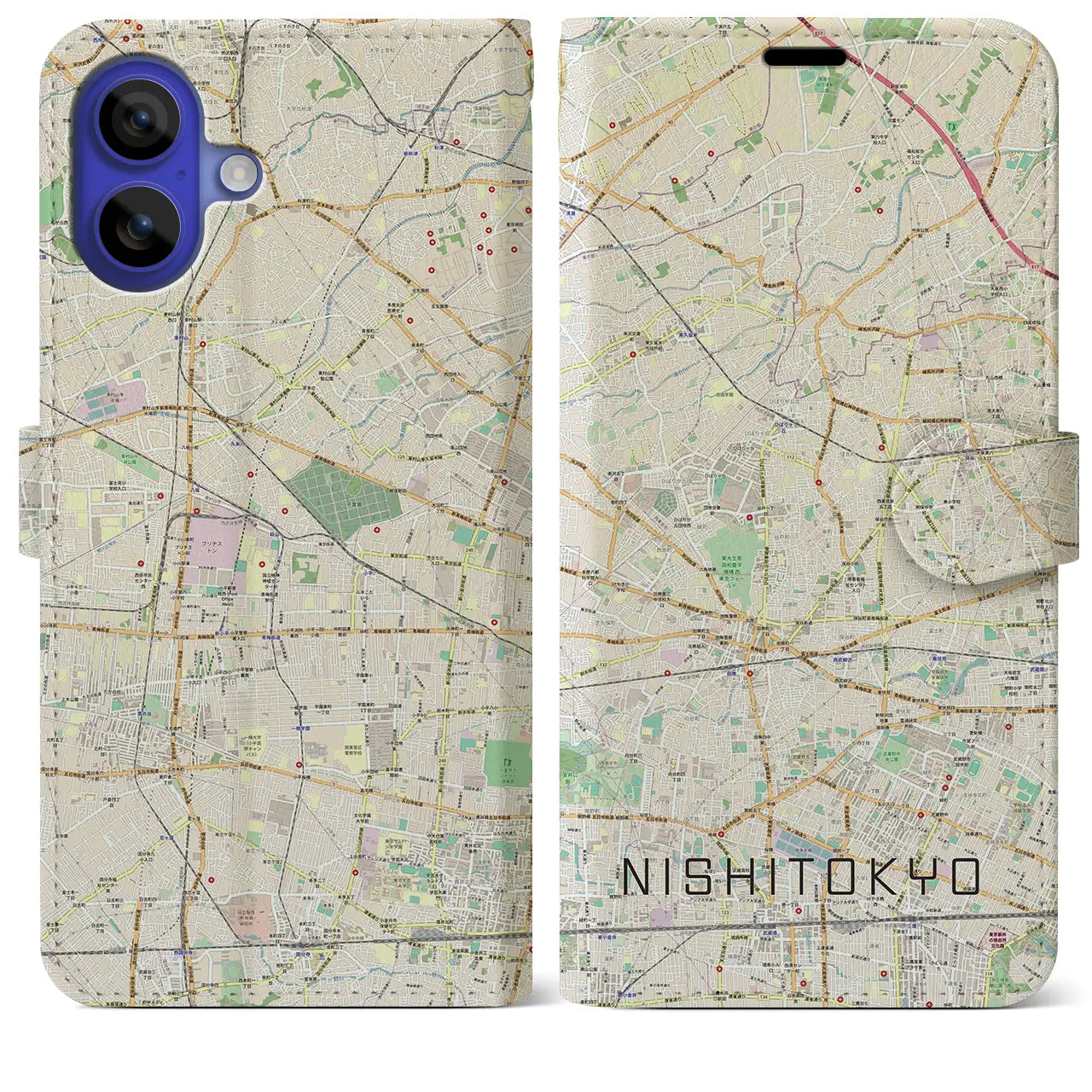 【西東京（東京都）】地図柄iPhoneケース（手帳タイプ）ナチュラル・iPhone 16 Pro Max 用