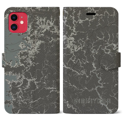 【西土佐（高知県）】地図柄iPhoneケース（手帳タイプ）モノトーン・iPhone 11 用