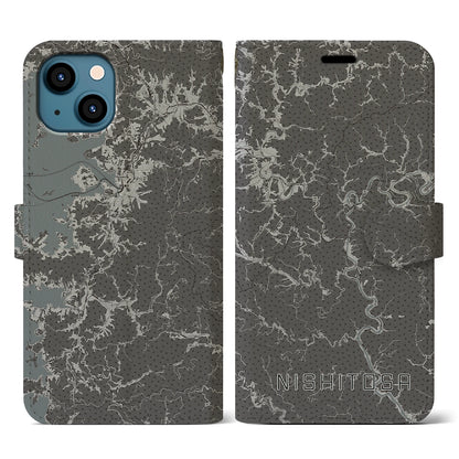 【西土佐（高知県）】地図柄iPhoneケース（手帳タイプ）モノトーン・iPhone 13 用