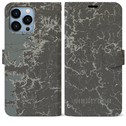 【西土佐（高知県）】地図柄iPhoneケース（手帳タイプ）モノトーン・iPhone 13 Pro Max 用