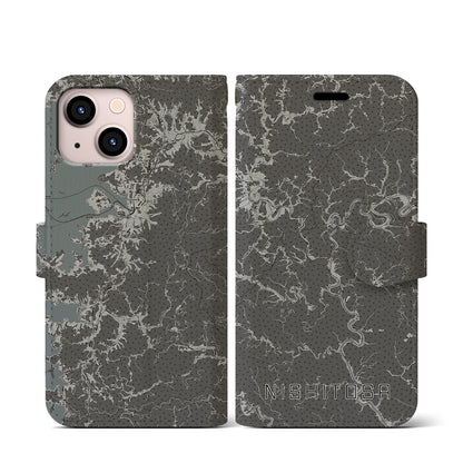 【西土佐（高知県）】地図柄iPhoneケース（手帳タイプ）モノトーン・iPhone 13 mini 用