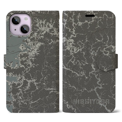 【西土佐（高知県）】地図柄iPhoneケース（手帳タイプ）モノトーン・iPhone 14 用