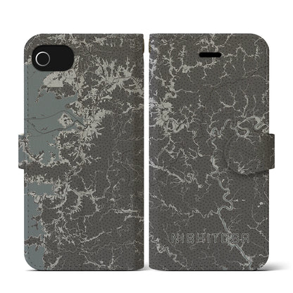 【西土佐（高知県）】地図柄iPhoneケース（手帳タイプ）モノトーン・iPhone SE（第3 / 第2世代） / 8 / 7 / 6s / 6 用