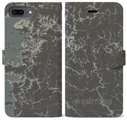 【西土佐（高知県）】地図柄iPhoneケース（手帳タイプ）モノトーン・iPhone 8Plus /7Plus / 6sPlus / 6Plus 用