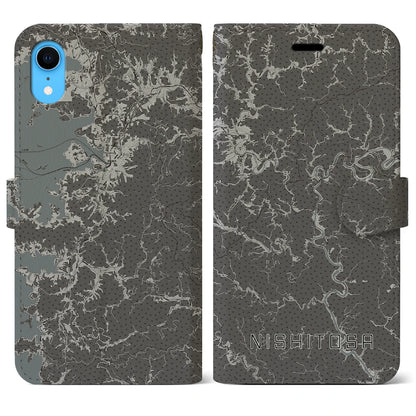 【西土佐（高知県）】地図柄iPhoneケース（手帳タイプ）モノトーン・iPhone XR 用