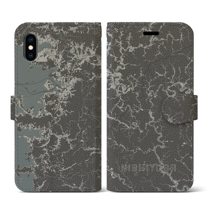 【西土佐（高知県）】地図柄iPhoneケース（手帳タイプ）モノトーン・iPhone XS / X 用