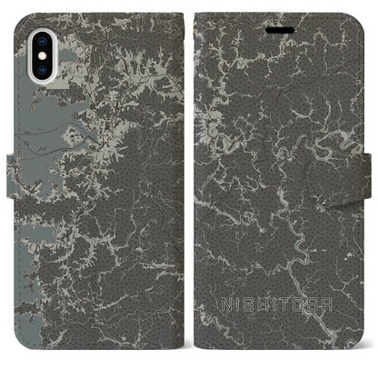 【西土佐（高知県）】地図柄iPhoneケース（手帳タイプ）モノトーン・iPhone XS Max 用