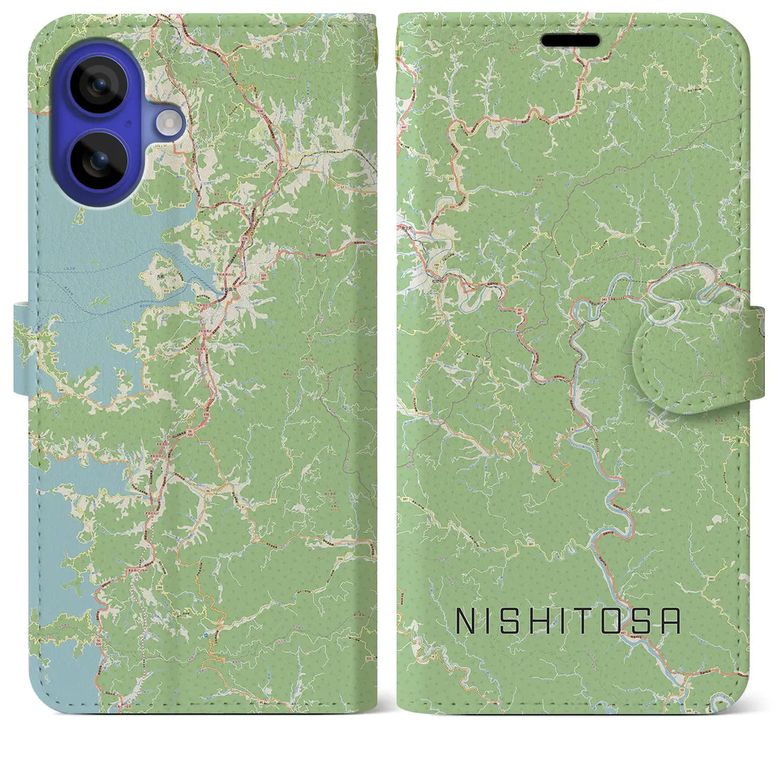 【西土佐（高知県）】地図柄iPhoneケース（手帳タイプ）ナチュラル・iPhone 16 Pro Max 用