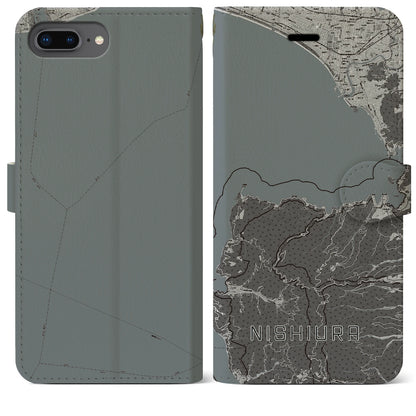 【西浦（静岡県）】地図柄iPhoneケース（手帳タイプ）モノトーン・iPhone 8Plus /7Plus / 6sPlus / 6Plus 用