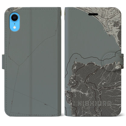 【西浦（静岡県）】地図柄iPhoneケース（手帳タイプ）モノトーン・iPhone XR 用