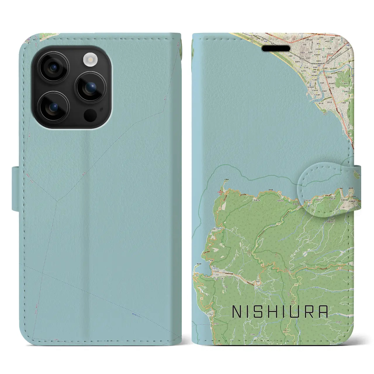 【西浦（静岡県）】地図柄iPhoneケース（手帳タイプ）ナチュラル・iPhone 16 用