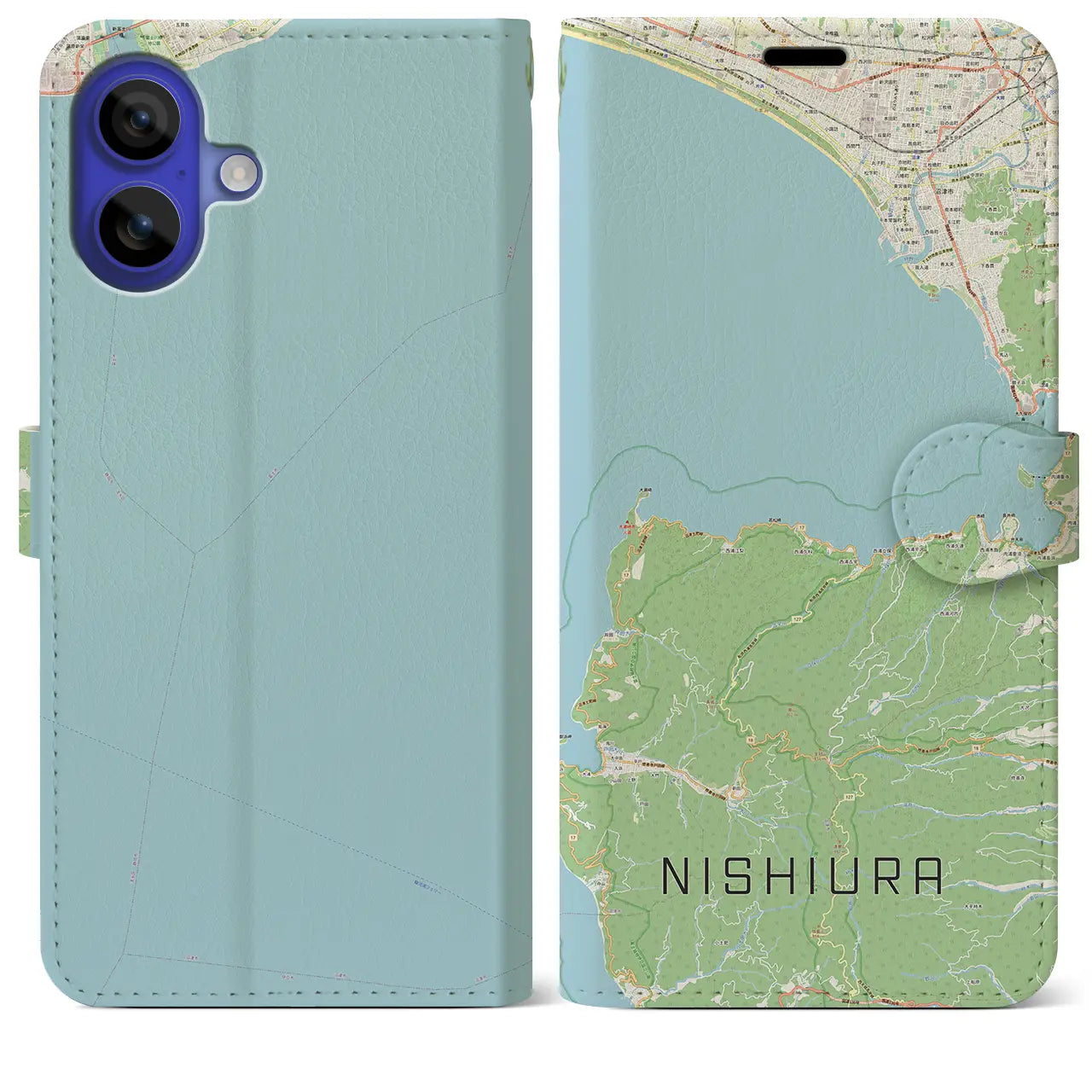 【西浦（静岡県）】地図柄iPhoneケース（手帳タイプ）ナチュラル・iPhone 16 Pro Max 用