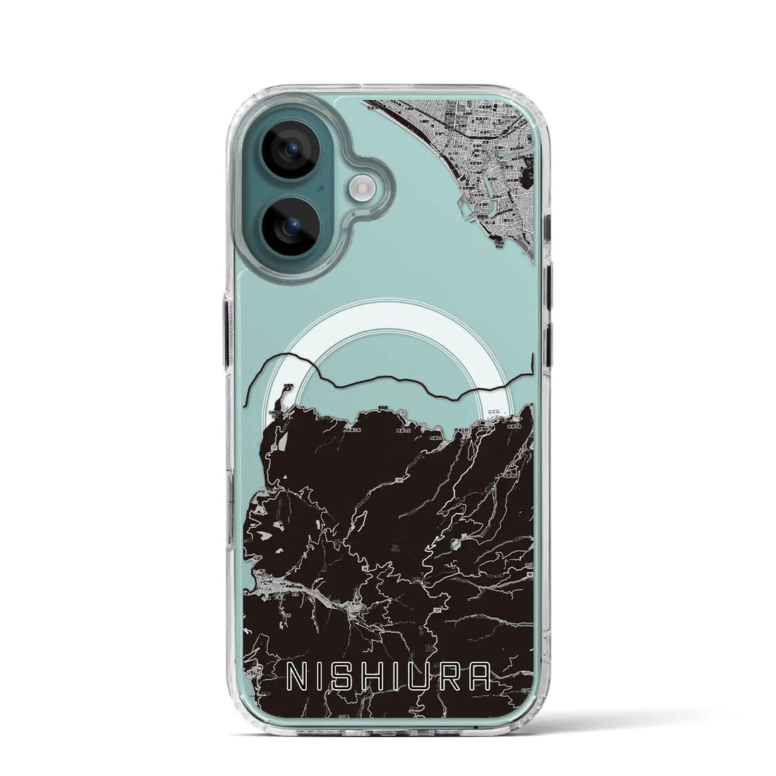 【西浦（静岡県）】地図柄iPhoneケース（MagSafeタイプ）モノトーン・iPhone 16 Pro 用
