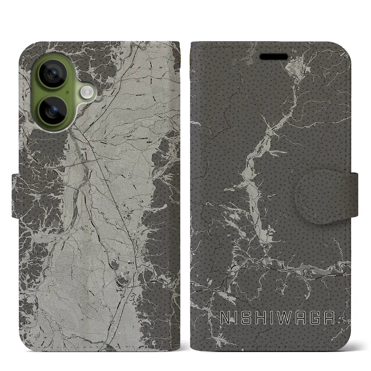 【西和賀（岩手県）】地図柄iPhoneケース（手帳タイプ）