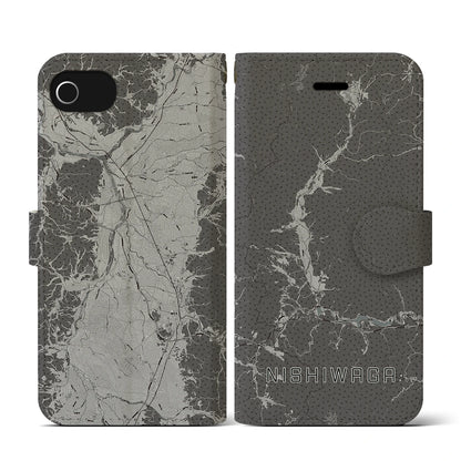 【西和賀（岩手県）】地図柄iPhoneケース（手帳タイプ）モノトーン・iPhone SE（第3 / 第2世代） / 8 / 7 / 6s / 6 用