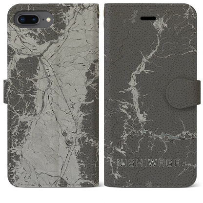 【西和賀（岩手県）】地図柄iPhoneケース（手帳タイプ）モノトーン・iPhone 8Plus /7Plus / 6sPlus / 6Plus 用