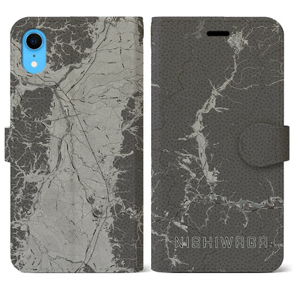 【西和賀（岩手県）】地図柄iPhoneケース（手帳タイプ）モノトーン・iPhone XR 用