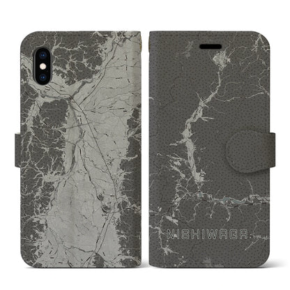 【西和賀（岩手県）】地図柄iPhoneケース（手帳タイプ）モノトーン・iPhone XS / X 用