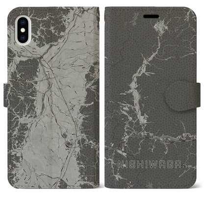 【西和賀（岩手県）】地図柄iPhoneケース（手帳タイプ）モノトーン・iPhone XS Max 用