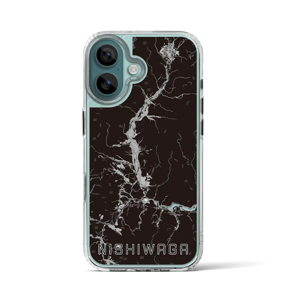 【西和賀(岩手県)】地図柄iPhoneケース(MagSafeタイプ)モノトーン・iPhone 16 Pro 用