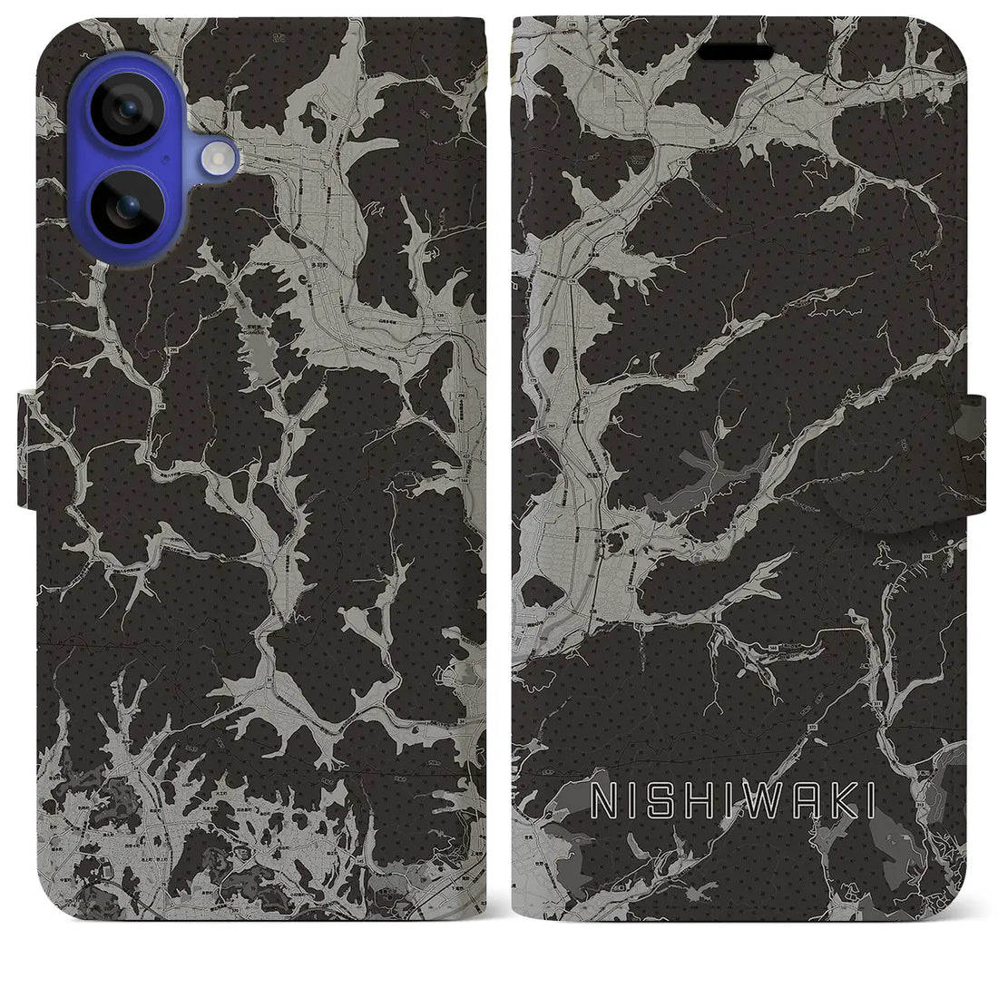 【西脇(兵庫県)】地図柄iPhoneケース(手帳タイプ)モノトーン・iPhone 16 Pro Max 用