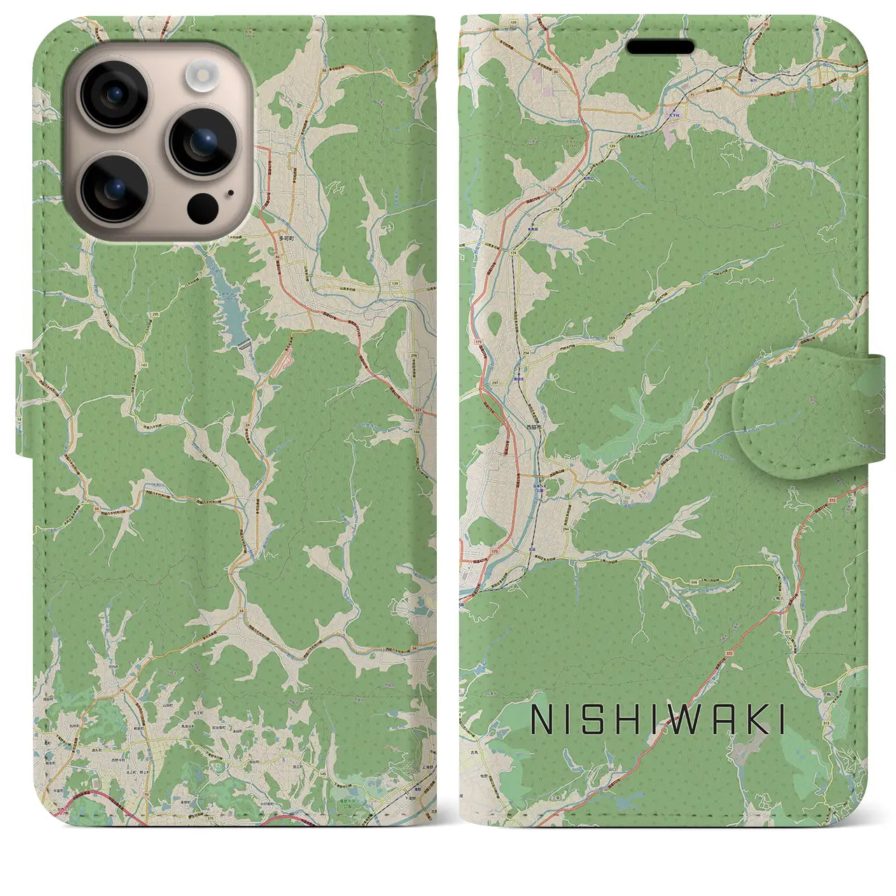 【西脇（兵庫県）】地図柄iPhoneケース（手帳タイプ）ナチュラル・iPhone 16 Plus 用