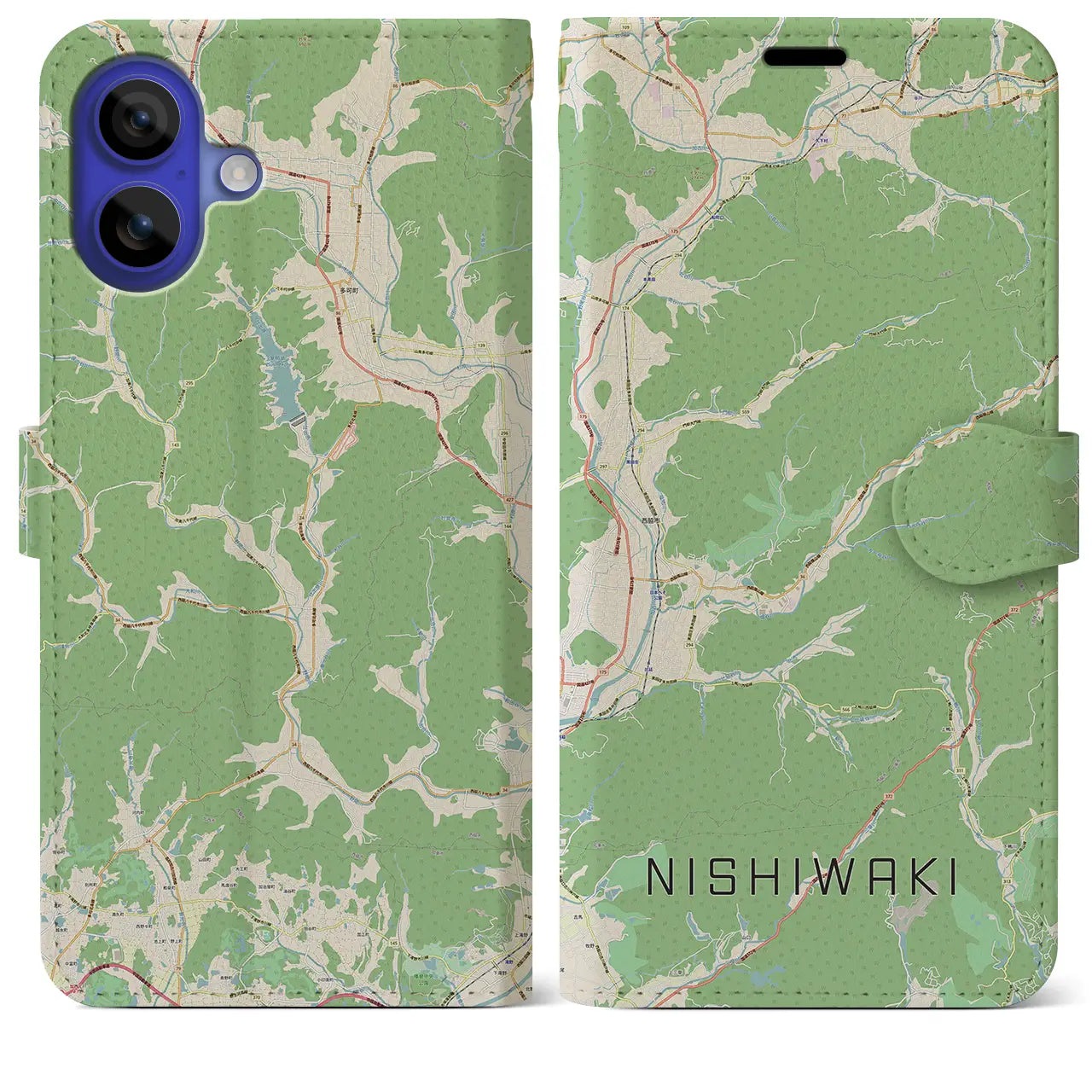 【西脇（兵庫県）】地図柄iPhoneケース（手帳タイプ）ナチュラル・iPhone 16 Pro Max 用