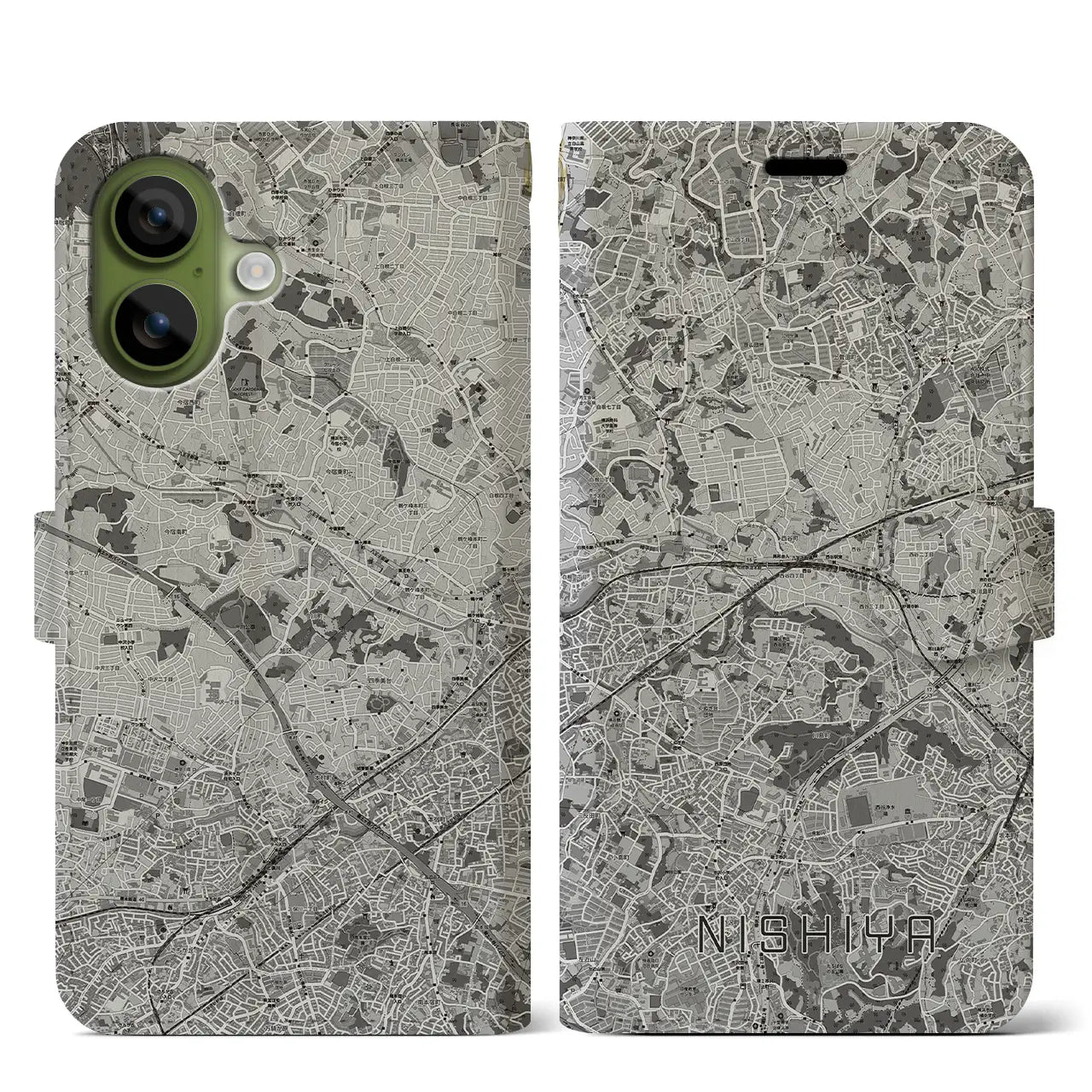 【西谷（神奈川県）】地図柄iPhoneケース（手帳タイプ）