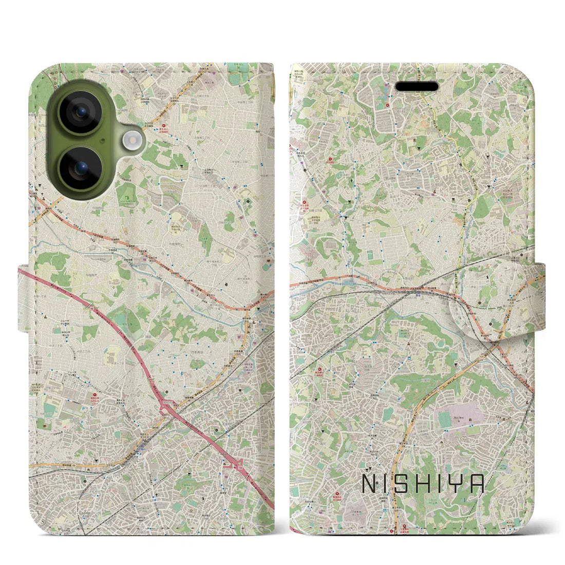【西谷(神奈川県)】地図柄iPhoneケース(手帳タイプ)モノトーン・iPhone 17 Pro Max 用