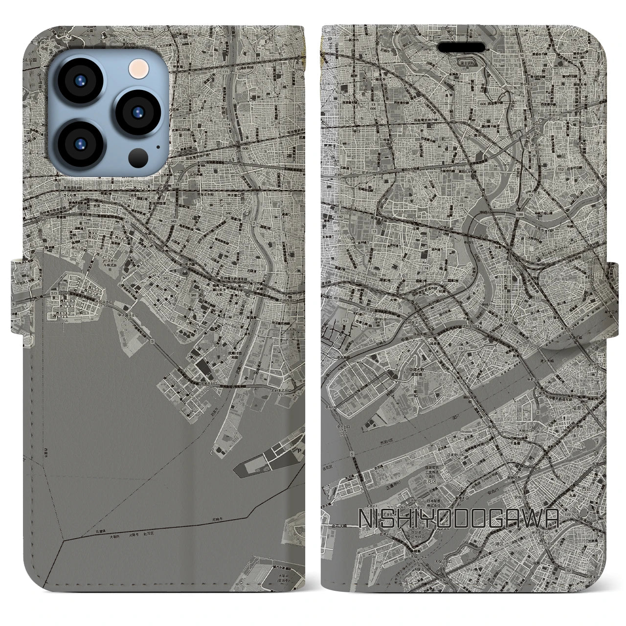 【西淀川（大阪府）】地図柄iPhoneケース（手帳タイプ）