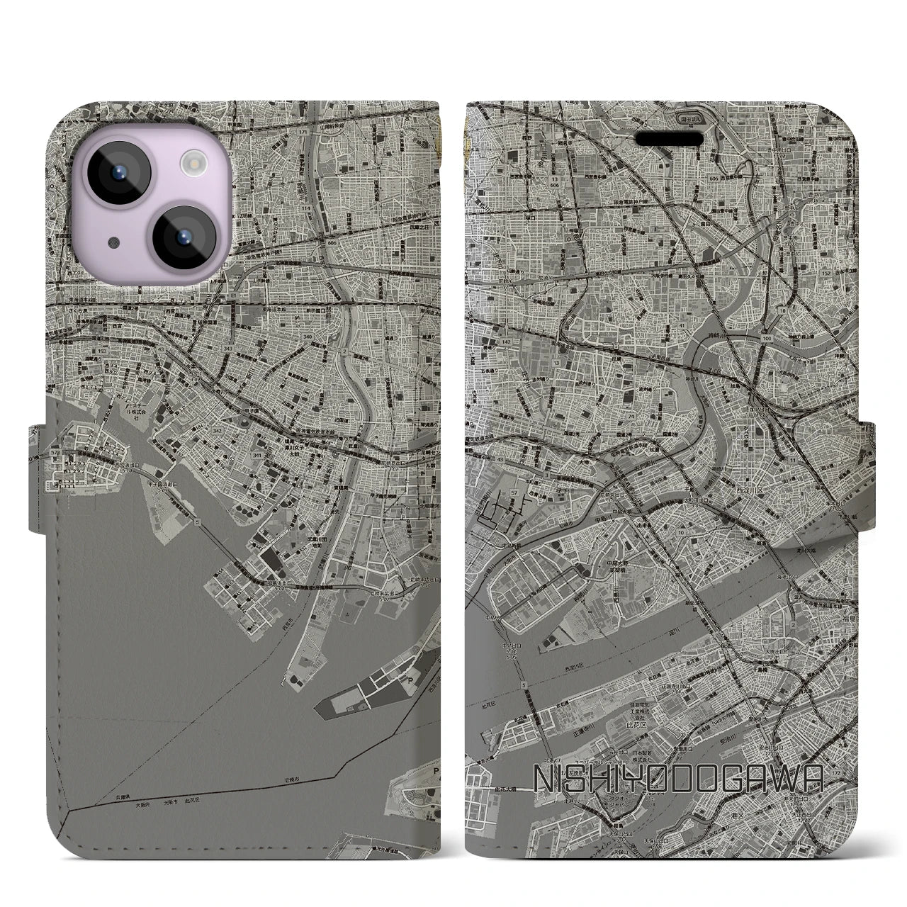 【西淀川（大阪府）】地図柄iPhoneケース（手帳タイプ）