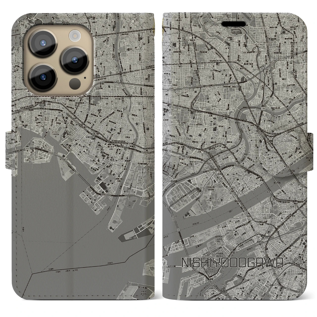 【西淀川（大阪府）】地図柄iPhoneケース（手帳タイプ）
